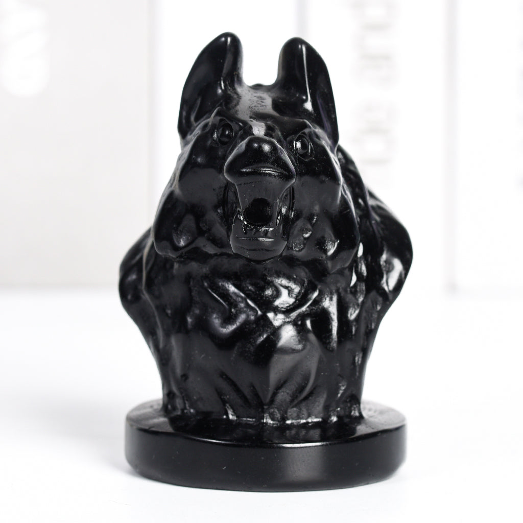 Natural crystal Obsidian wolf head high-quality material carving