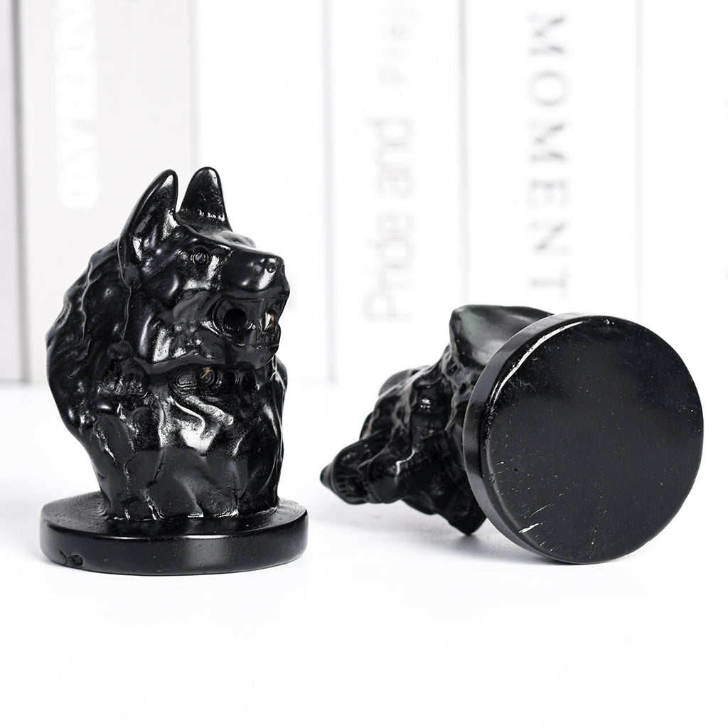 Natural crystal Obsidian wolf head high-quality material carving