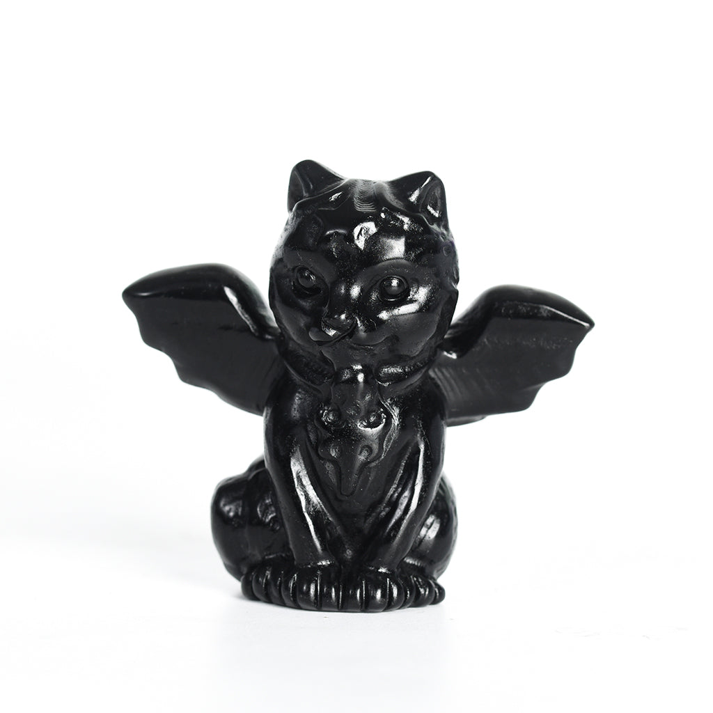 Natural Obsidian owl with wings carved natural crystal