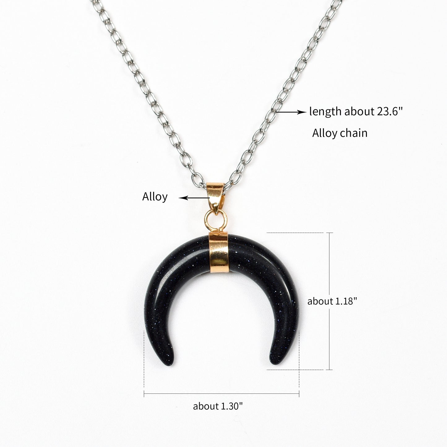 Fashion Chakra Bull Horn Pendant  Crystal Crescent Moon Necklace Women Men Jewelry