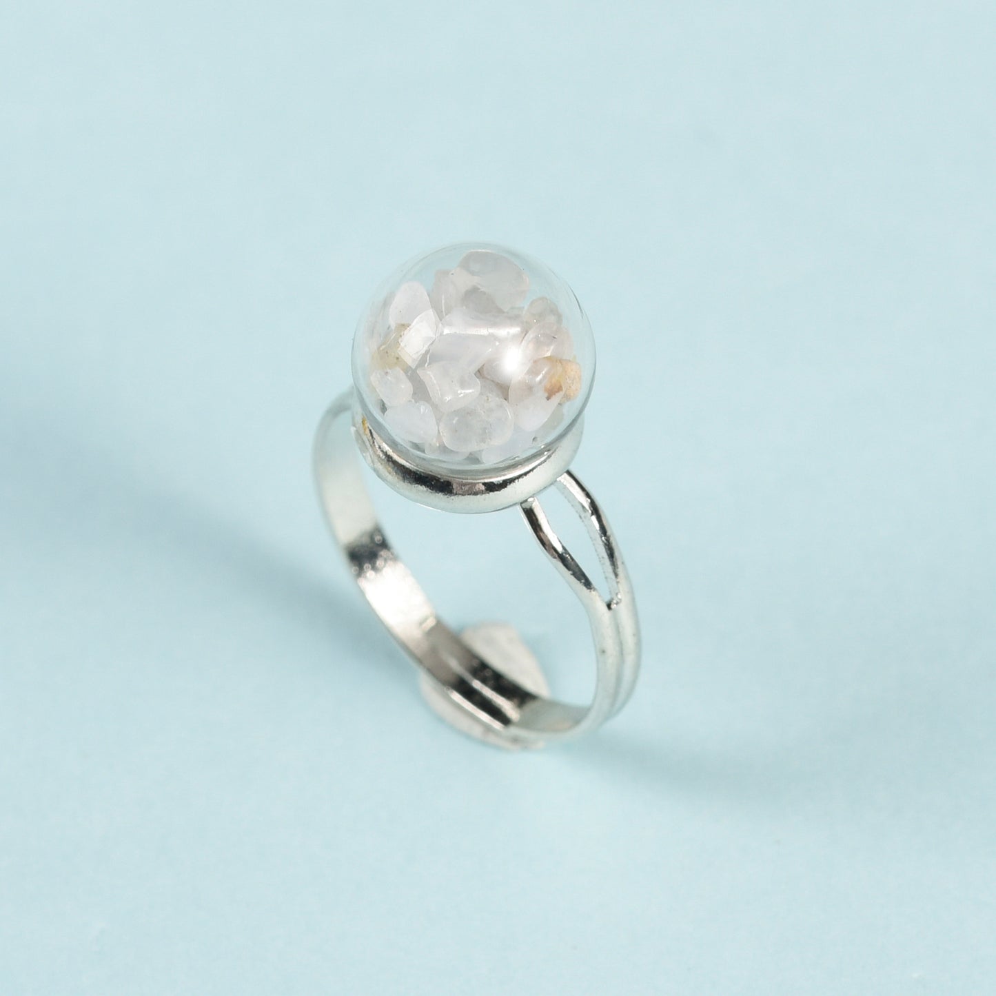 Glass ball ring crystal ring Natural stone Handmade Gravel