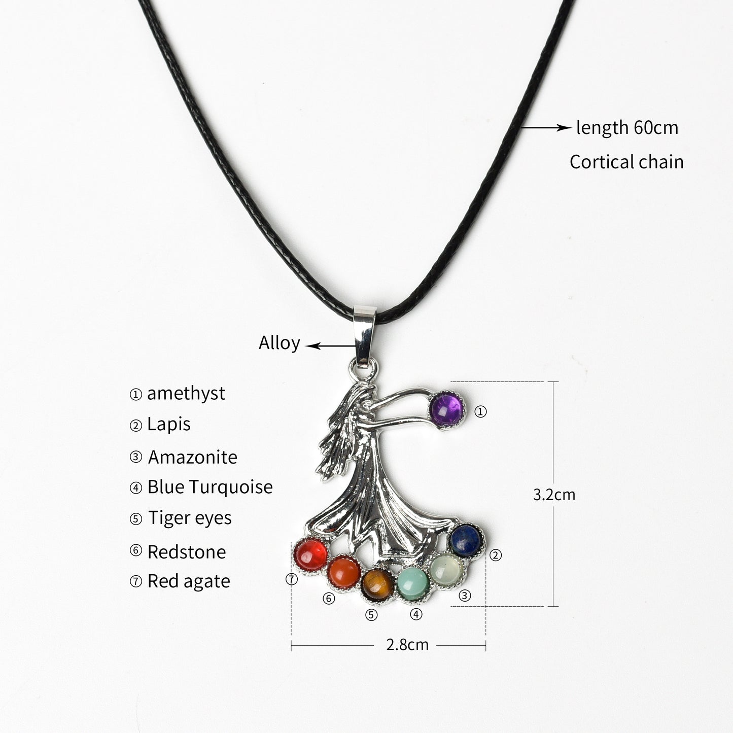 7 Chakra Pendulum Natural Stone Wing Pendant Metal