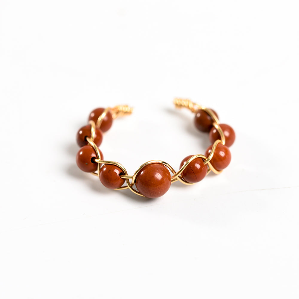 Hand woven natural rice beads round beads copper wire ring European and American personality design accessories source