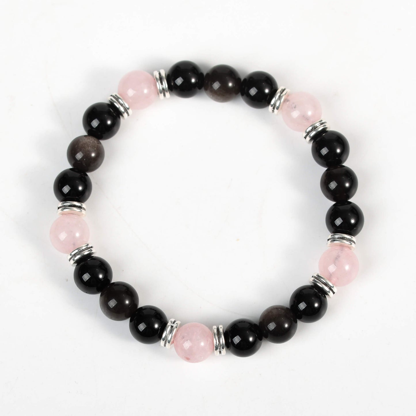 Natural crystal silver Obsidian Bracelet With Spacer Bead Energy