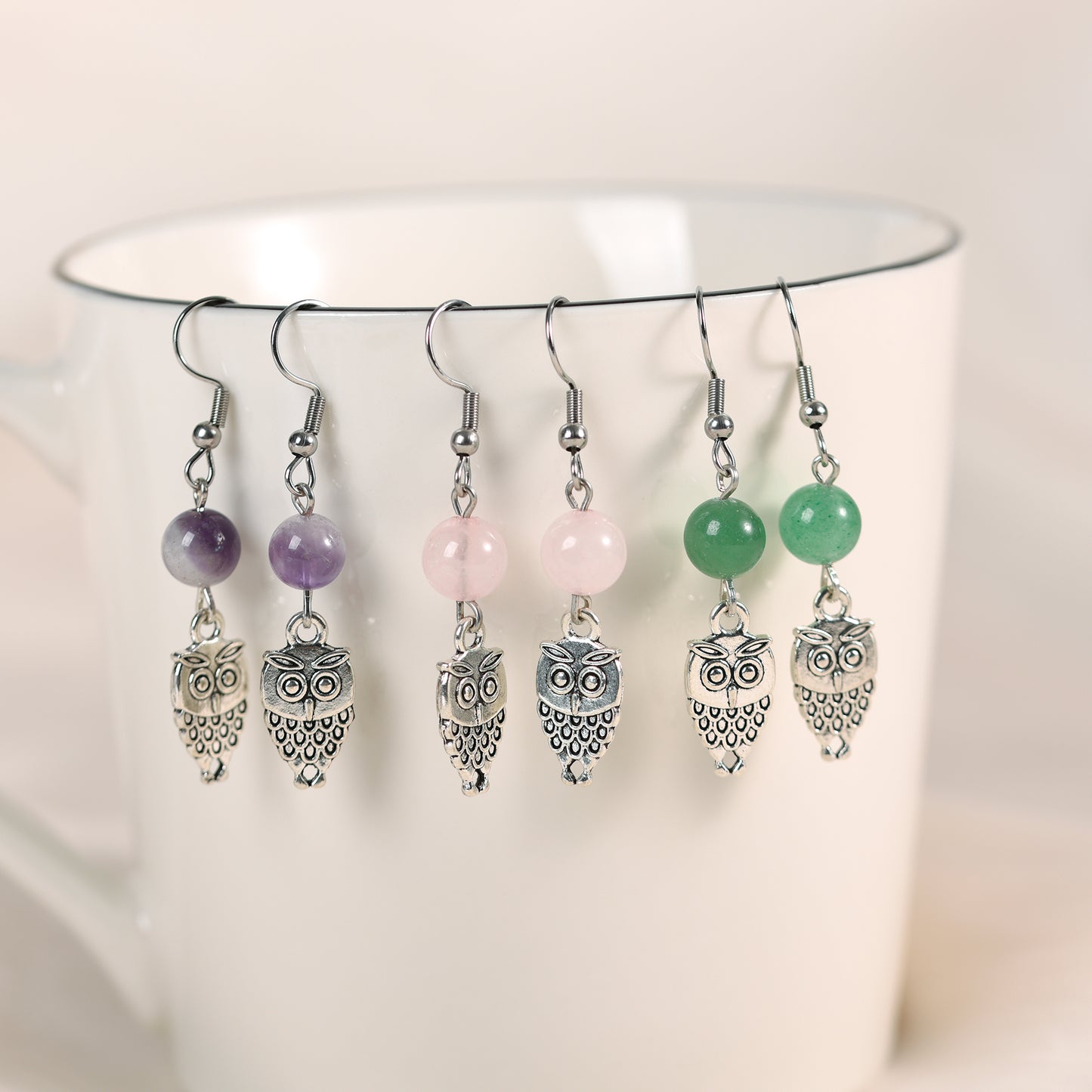 Sunnycrystal Natural Crystal Owl  Earrings Silver Fashion Wholesale