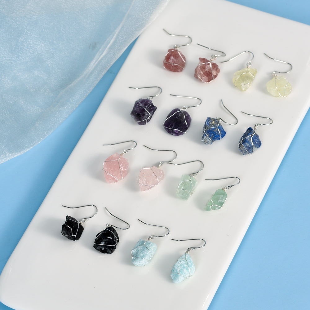 Natural crystal mixed with irregular rough stone earrings Creative simple ladies handmade earrings