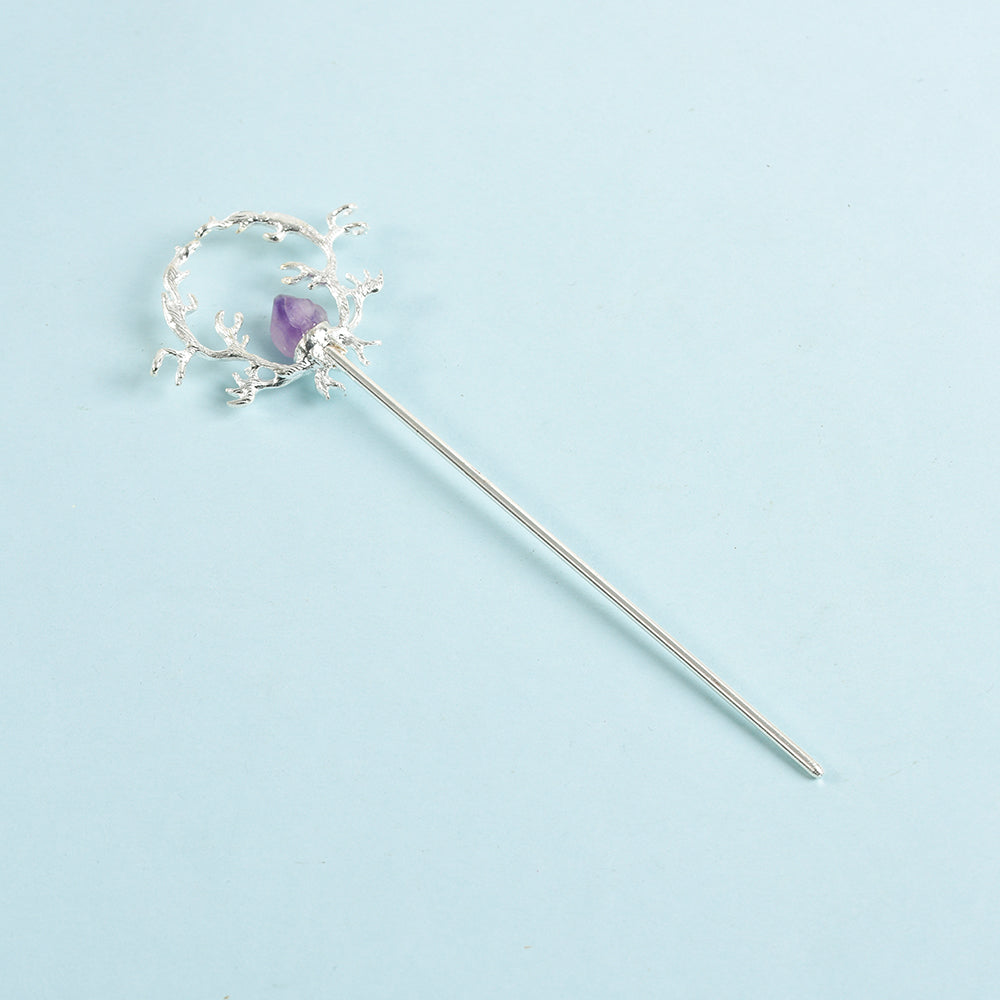 Design sense niche crystal raw stone tassel chalcedony new Chinese Heavy duty hairpin personality simple elegant retro hairfork