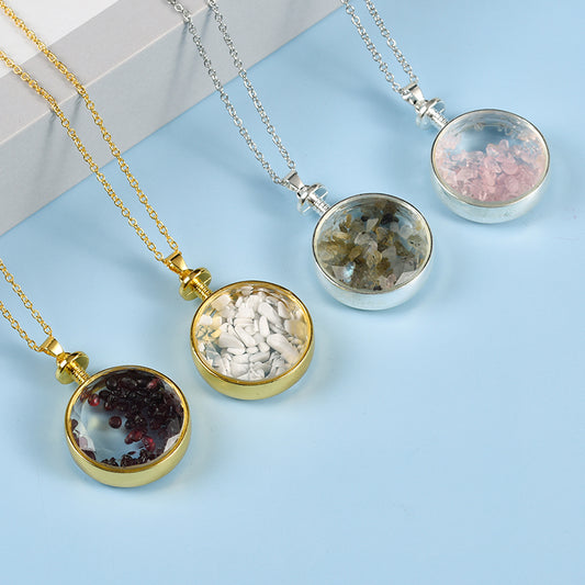 Amazon selling new multi-color optional collars gravel love powder crystal simple personality necklace circular pendant