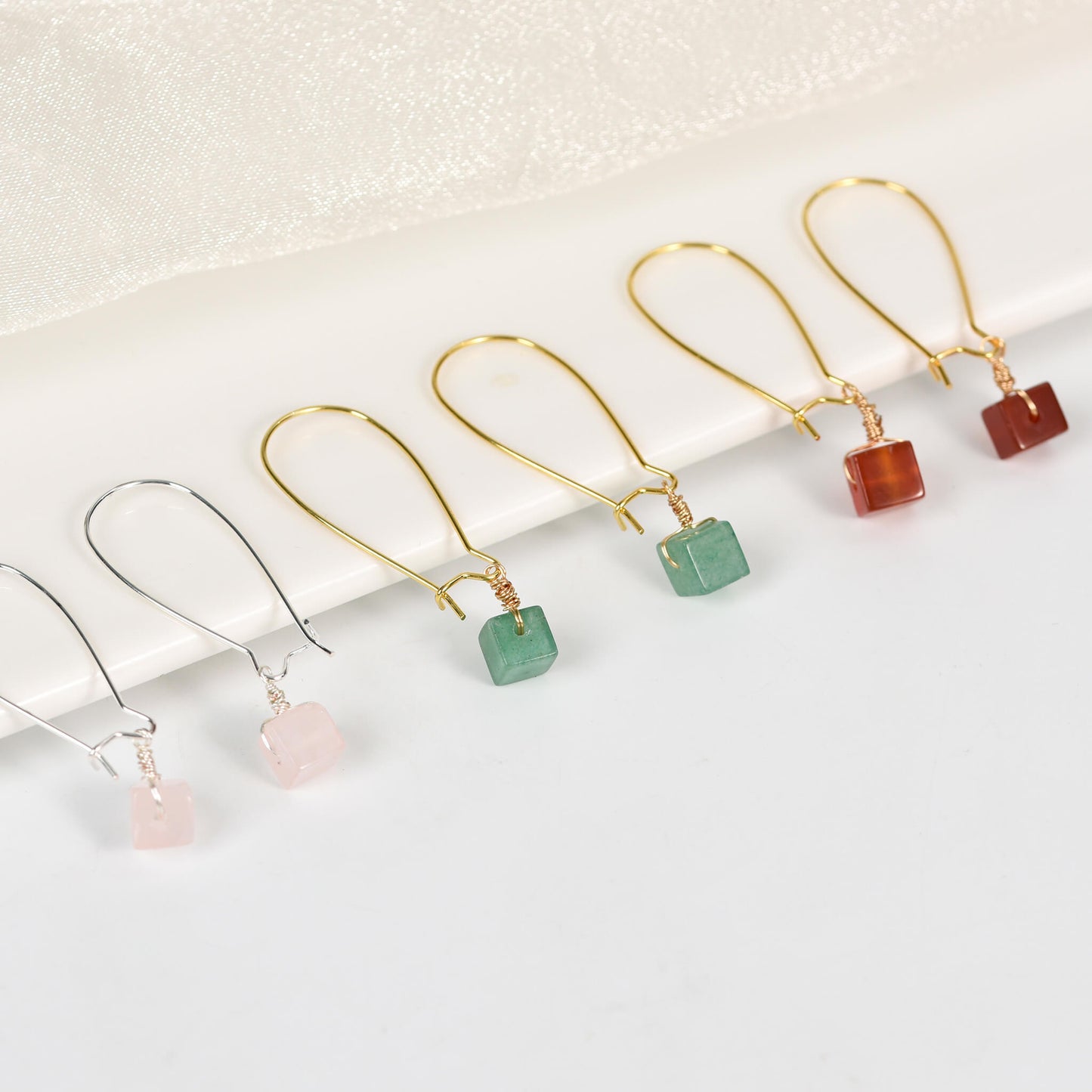 Natural Crystal  Cube  Earrings Ear line Create personalized Gifts