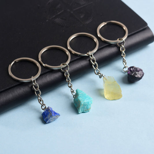 Cross-border natural crystal violet green yellow red tiger eye black and white jade green water grass agate tourmaline original stone key ring