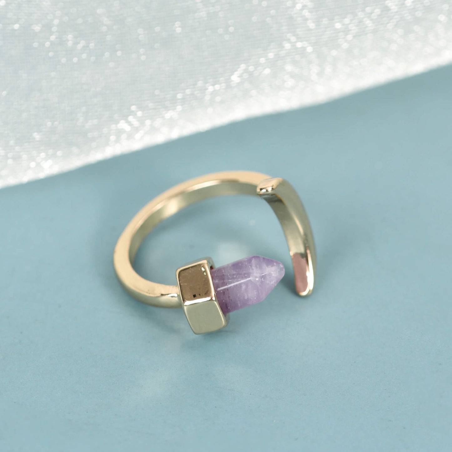 Amethyst Ring Horns of the Moon Metal ring Crystal Ring Production models Wholesale