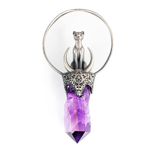 High-end design punk style amethyst pendant Demon Cat