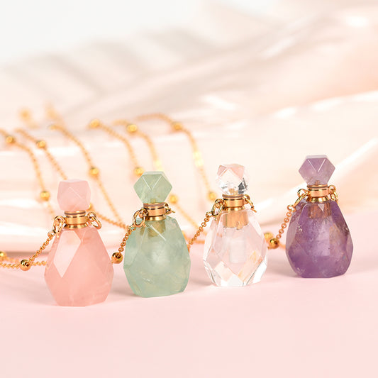 Amazon sells new multi-color optional collars crystal perfume bottle simple personality necklace pendant