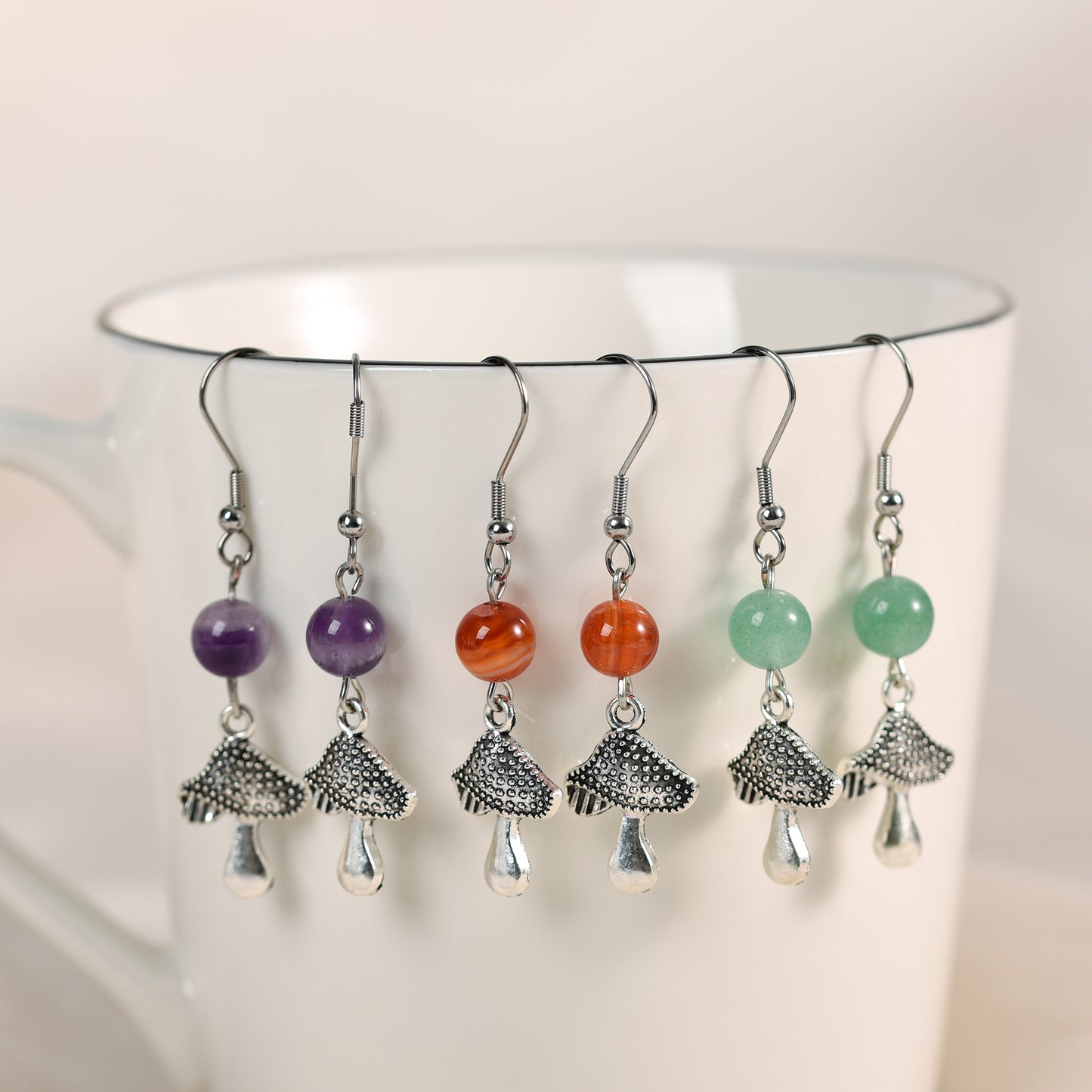 Natural Crystal Mushroom  Earrings Silver Fashion Wholesale Accessories