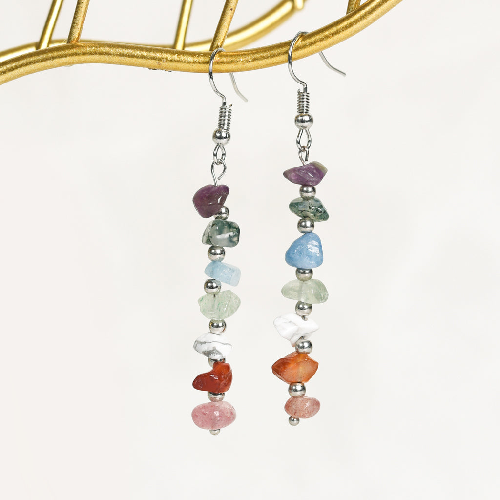 Amazon selling natural crystal mixed colorful stone earrings Creative simple lady handmade earrings