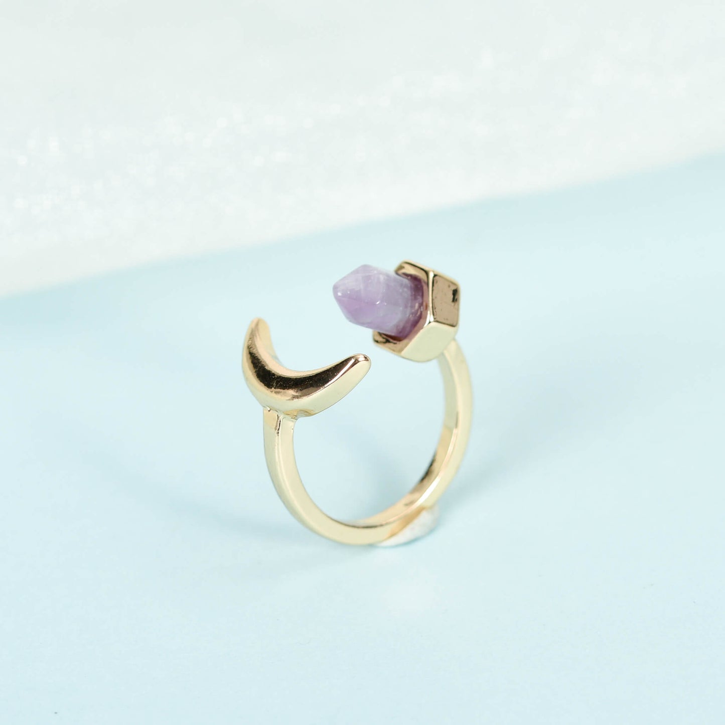 Amethyst Ring Horns of the Moon Metal ring Crystal Ring Production models Wholesale