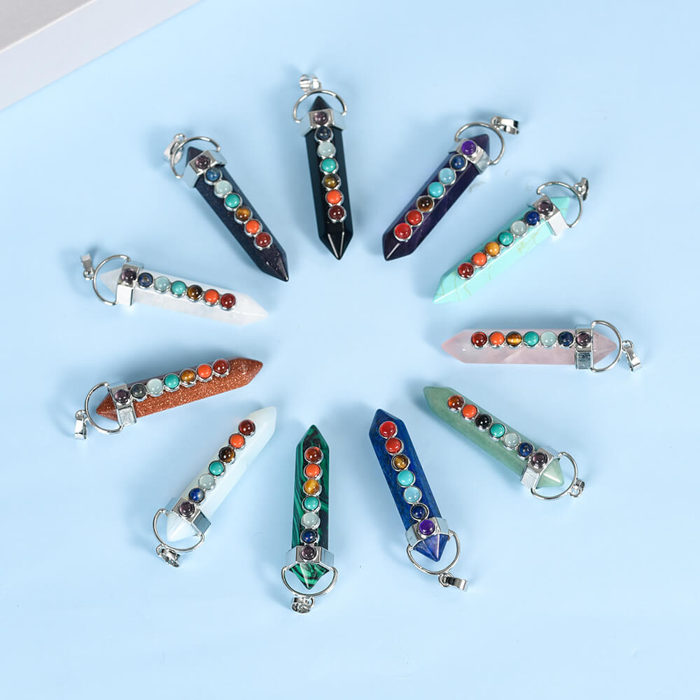 Seven-color double-tipped hexagonal column pendant Crystal