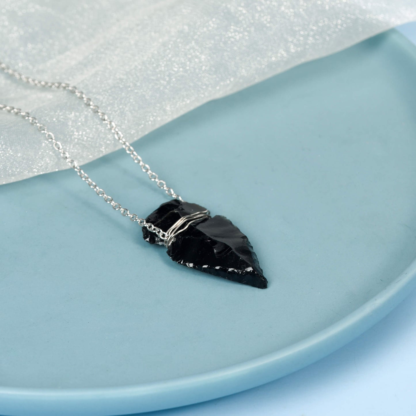 DIY Black Obsidian Pendant Wholesale Crystal Pendants Arrowhead Necklace