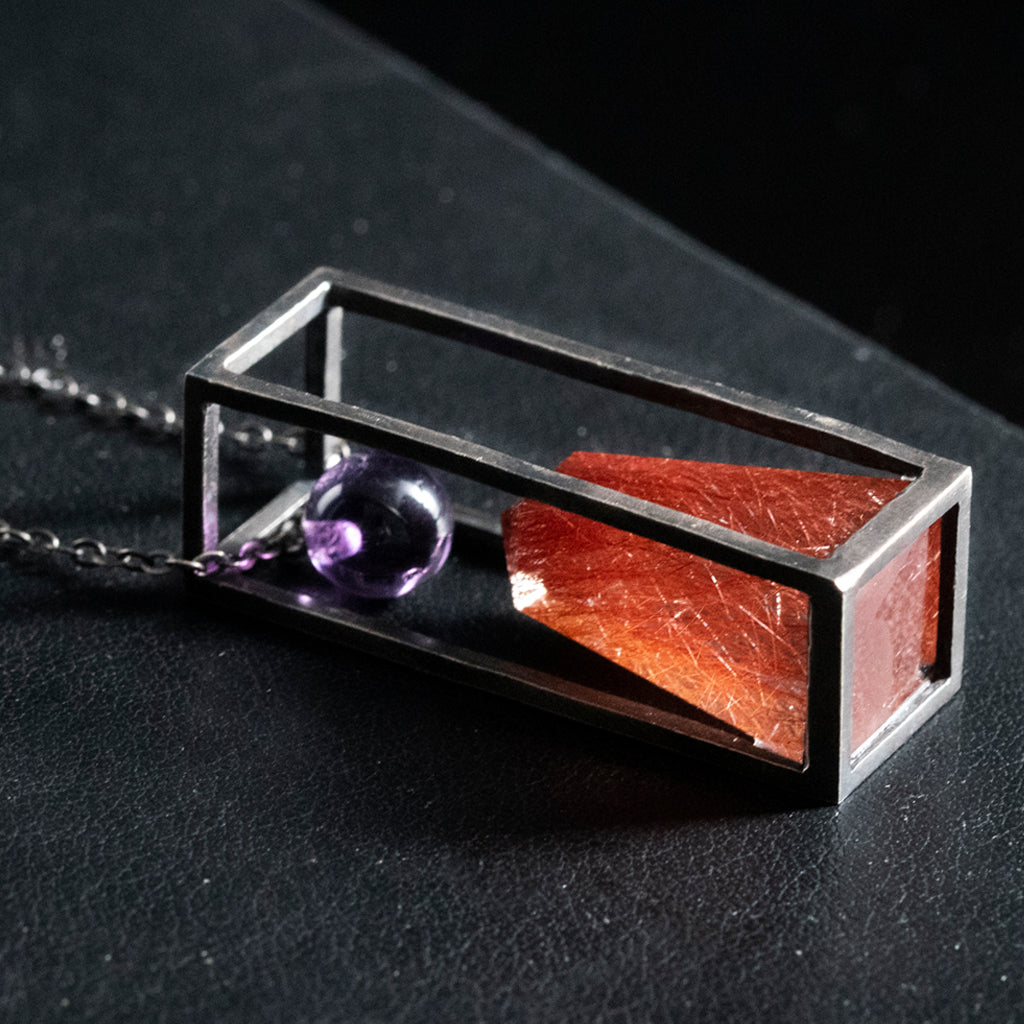 High-end design red hair crystal silver inlaid pendant