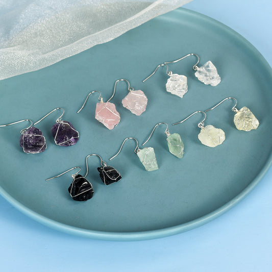 Natural crystal mixed with irregular rough stone earrings Creative simple ladies handmade earrings