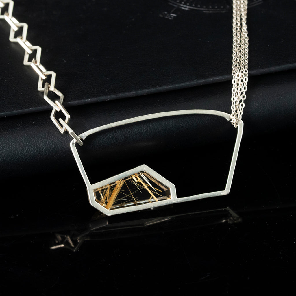 High-end design titanium gold and silver inlaid pendant