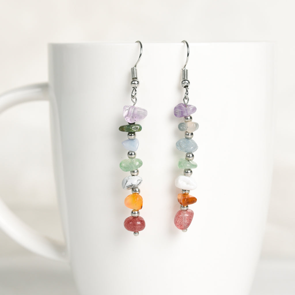 Amazon selling natural crystal mixed colorful stone earrings Creative simple lady handmade earrings