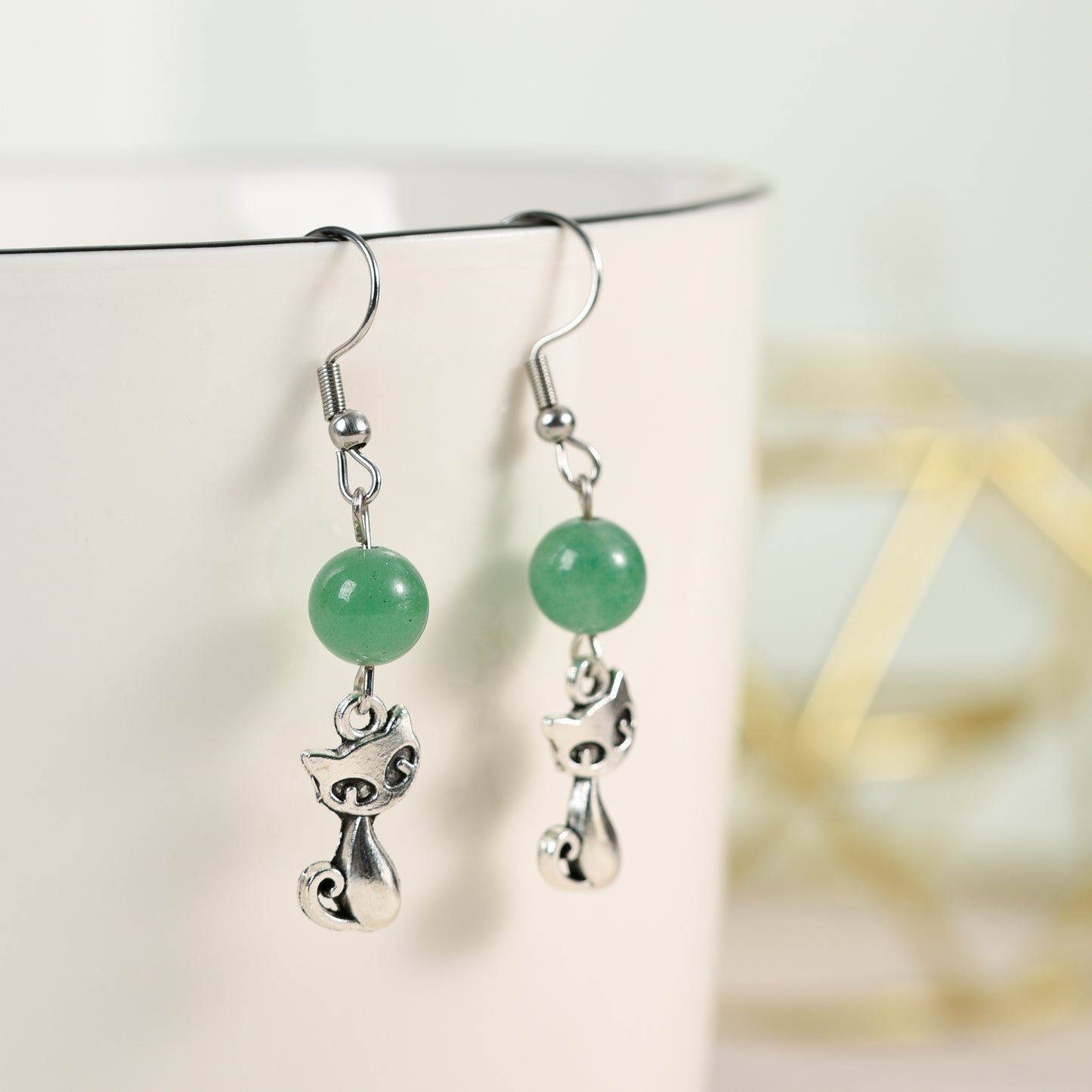 Natural Crystal Cat Earrings Silver Jewelry Create personalized