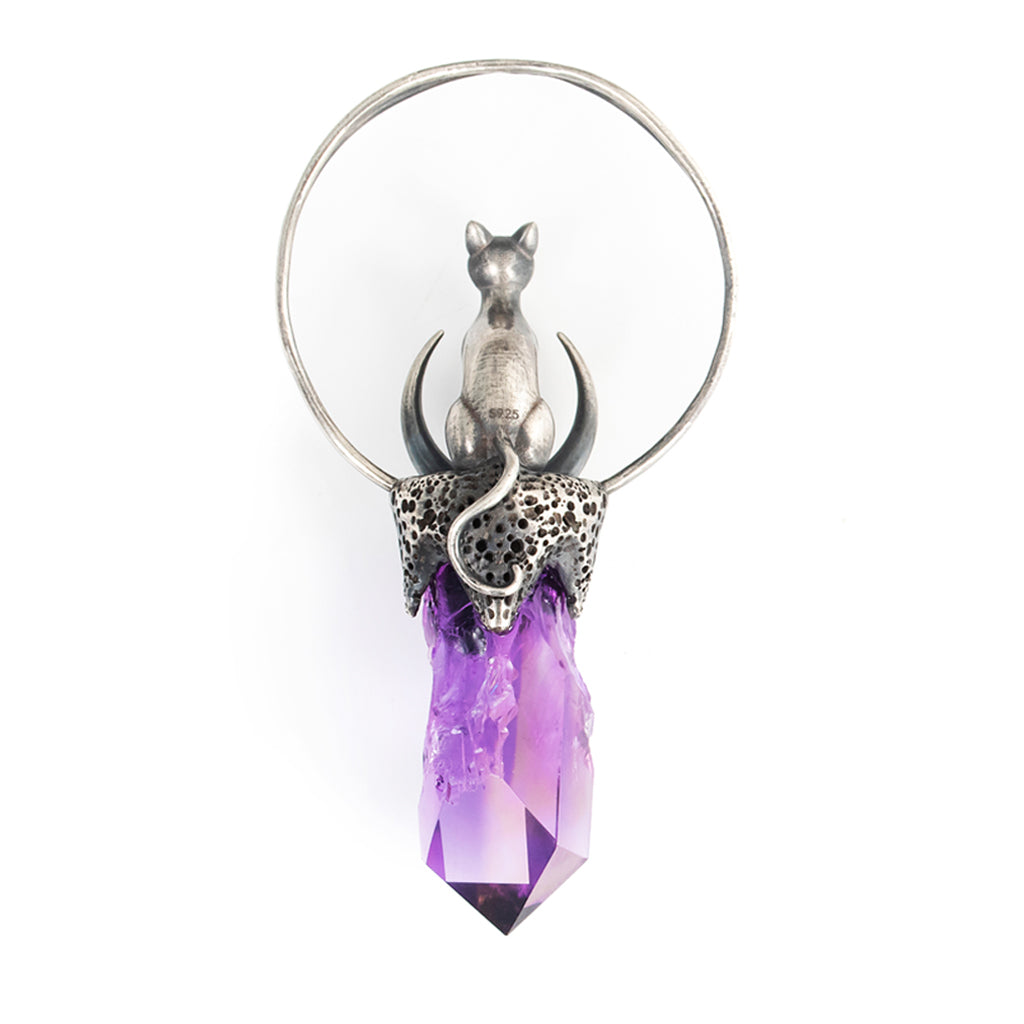 High-end design punk style amethyst pendant Demon Cat