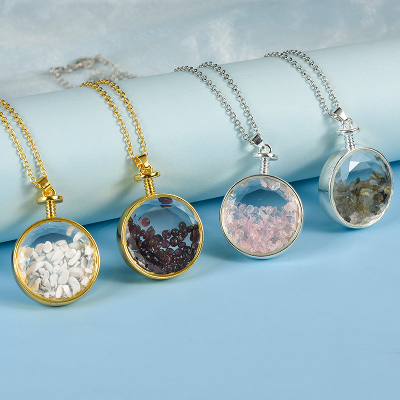 Amazon selling new multi-color optional collars gravel love powder crystal simple personality necklace circular pendant