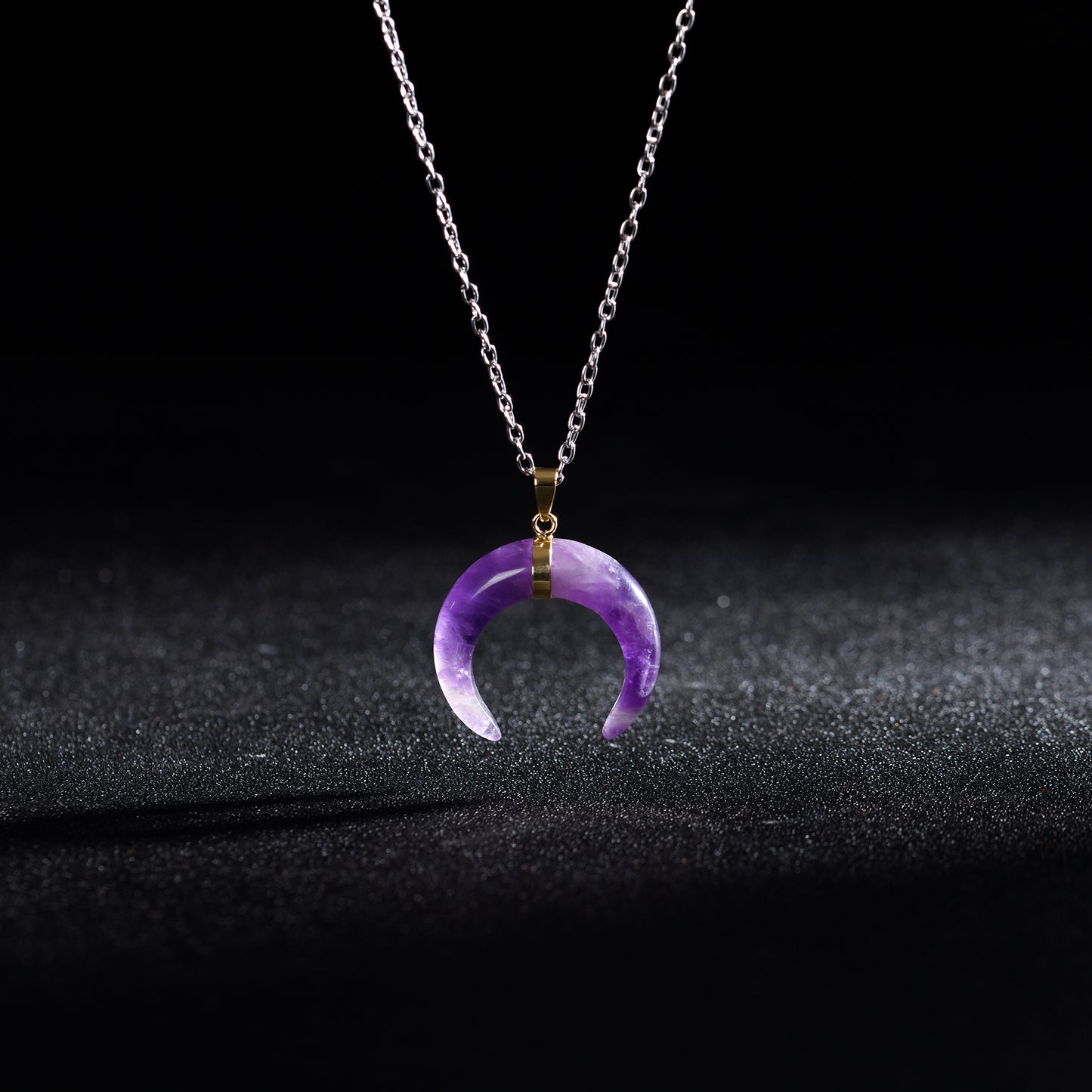 Fashion Chakra Bull Horn Pendant  Crystal Crescent Moon Necklace Women Men Jewelry