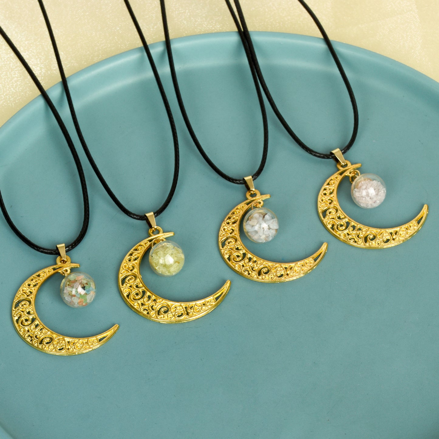 Glass ball moon necklace Retro moon women's niche pendant