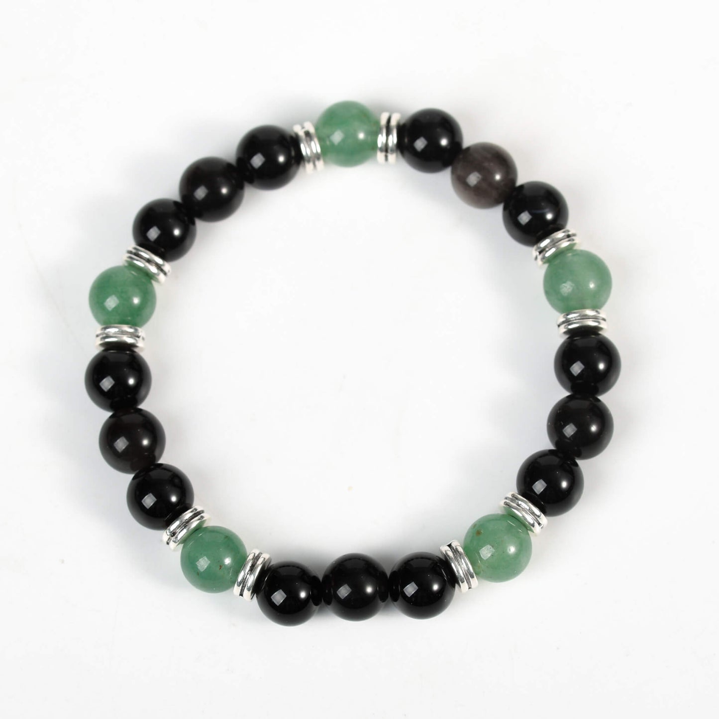 Natural crystal silver Obsidian Bracelet With Spacer Bead Energy