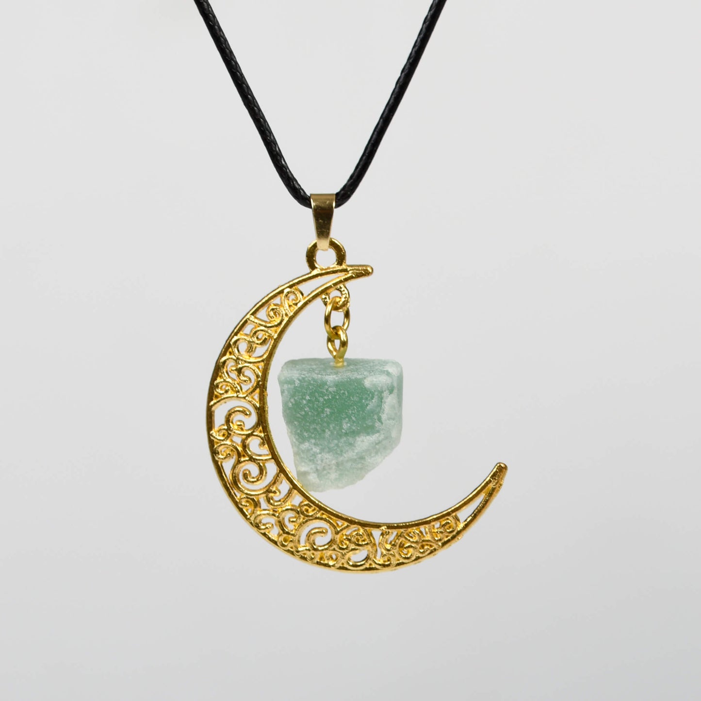 Natural crystal raw stone moon pendant