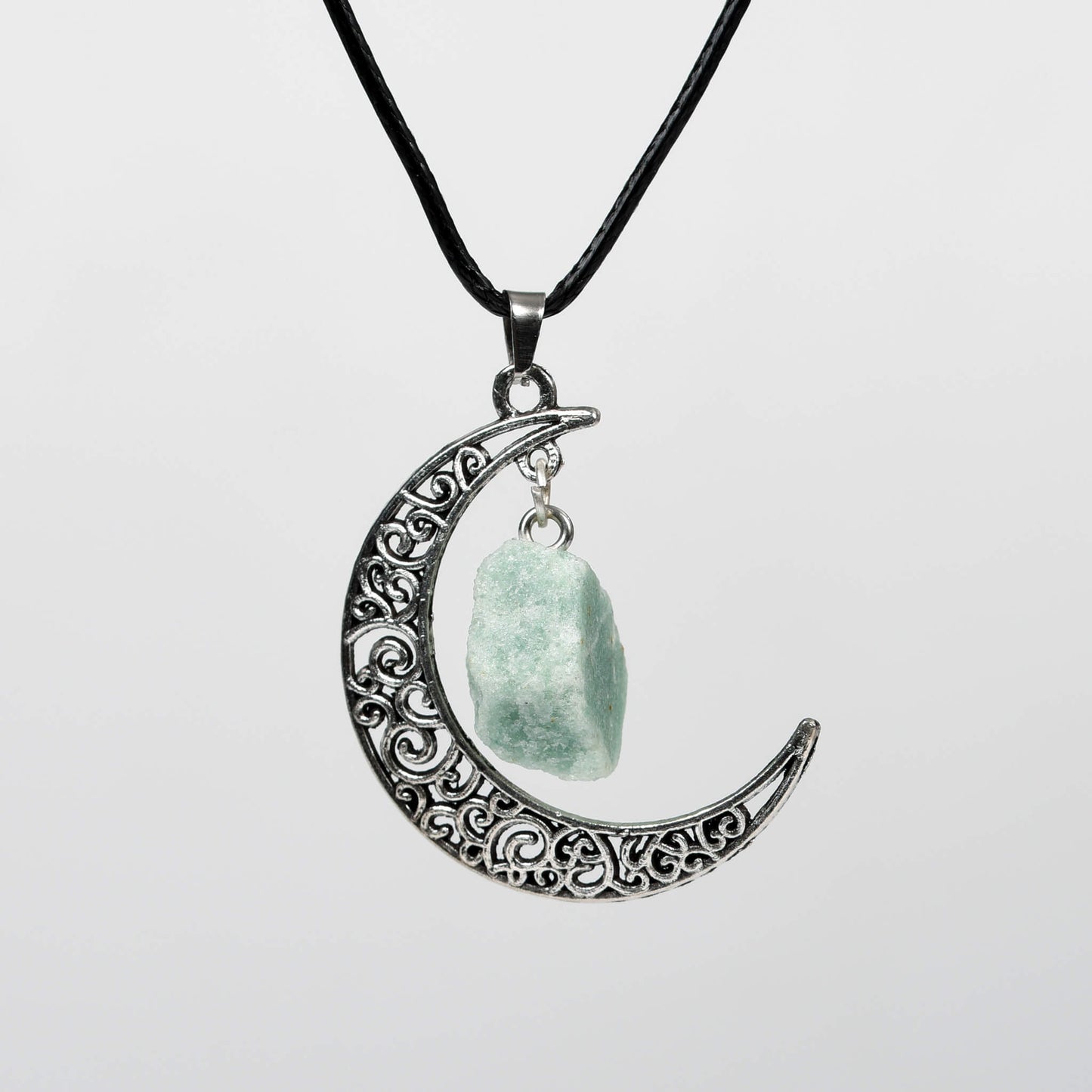 Natural crystal raw stone moon pendant