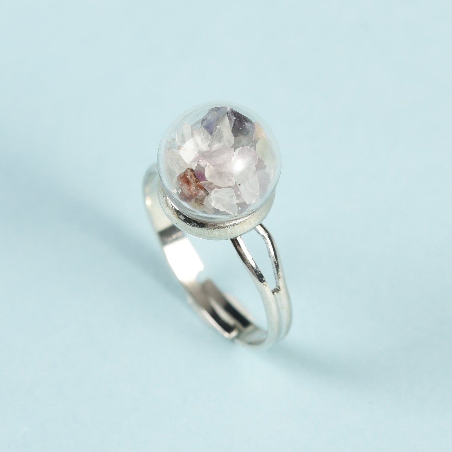 Glass ball ring crystal ring Natural stone Handmade Gravel