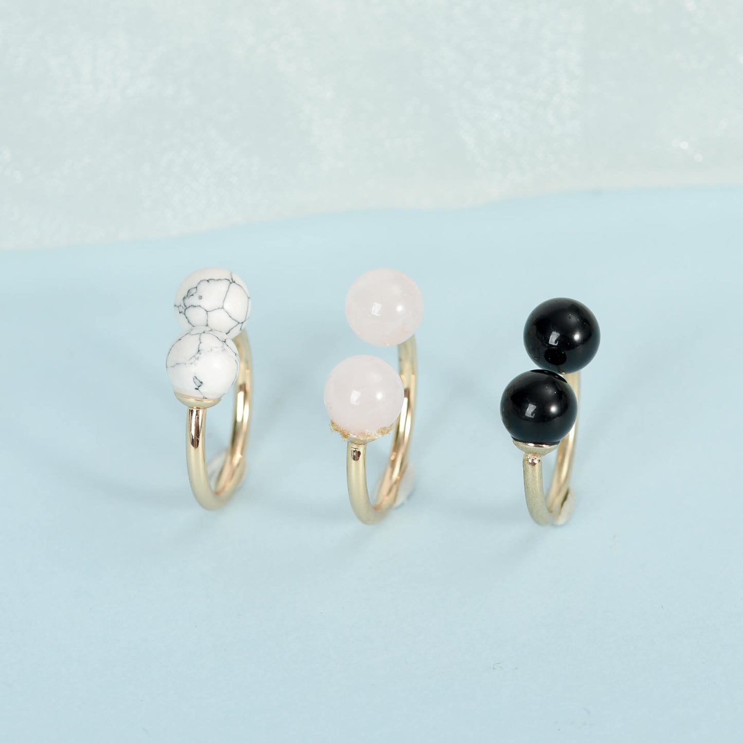 Crystal Ring Production models Wholesale Live ring Howlite Rose Quartz Black Obsidian