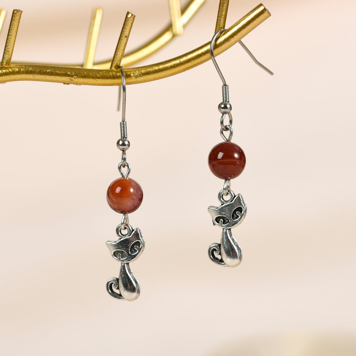 Natural Crystal Cat Earrings Silver Jewelry Create personalized