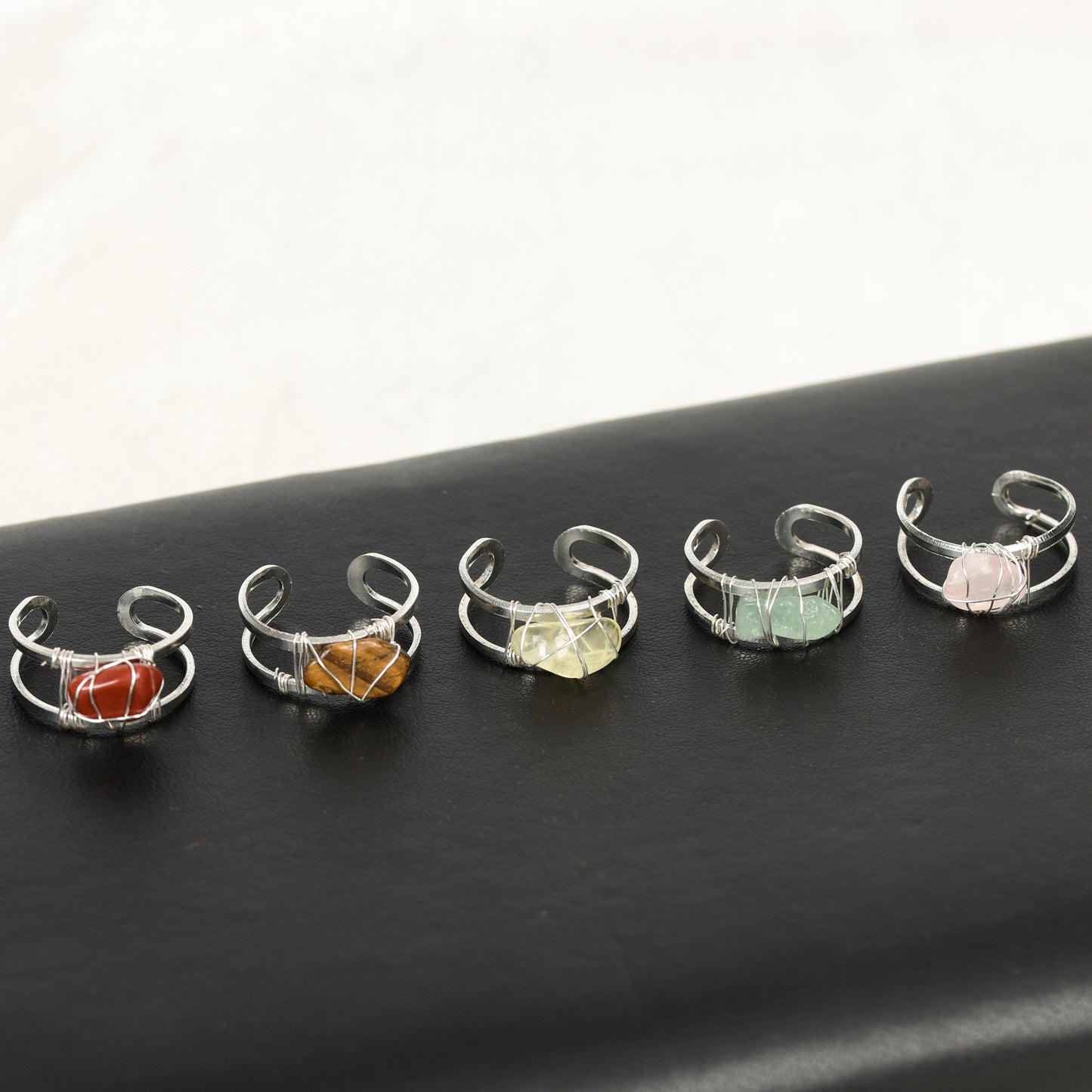 Copper wire tumbled stone ring crystal wholesale crystal ornament crystal ring crystal stone