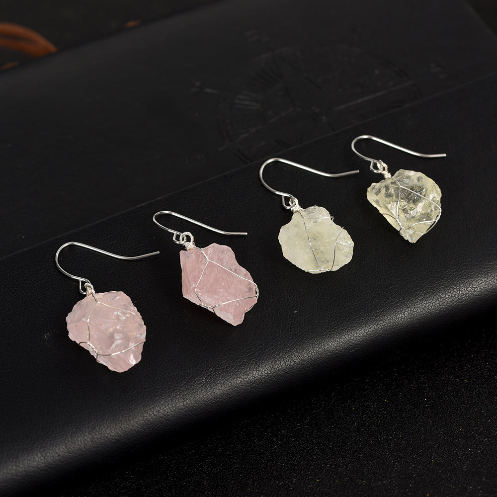 Natural crystal mixed with irregular rough stone earrings Creative simple ladies handmade earrings