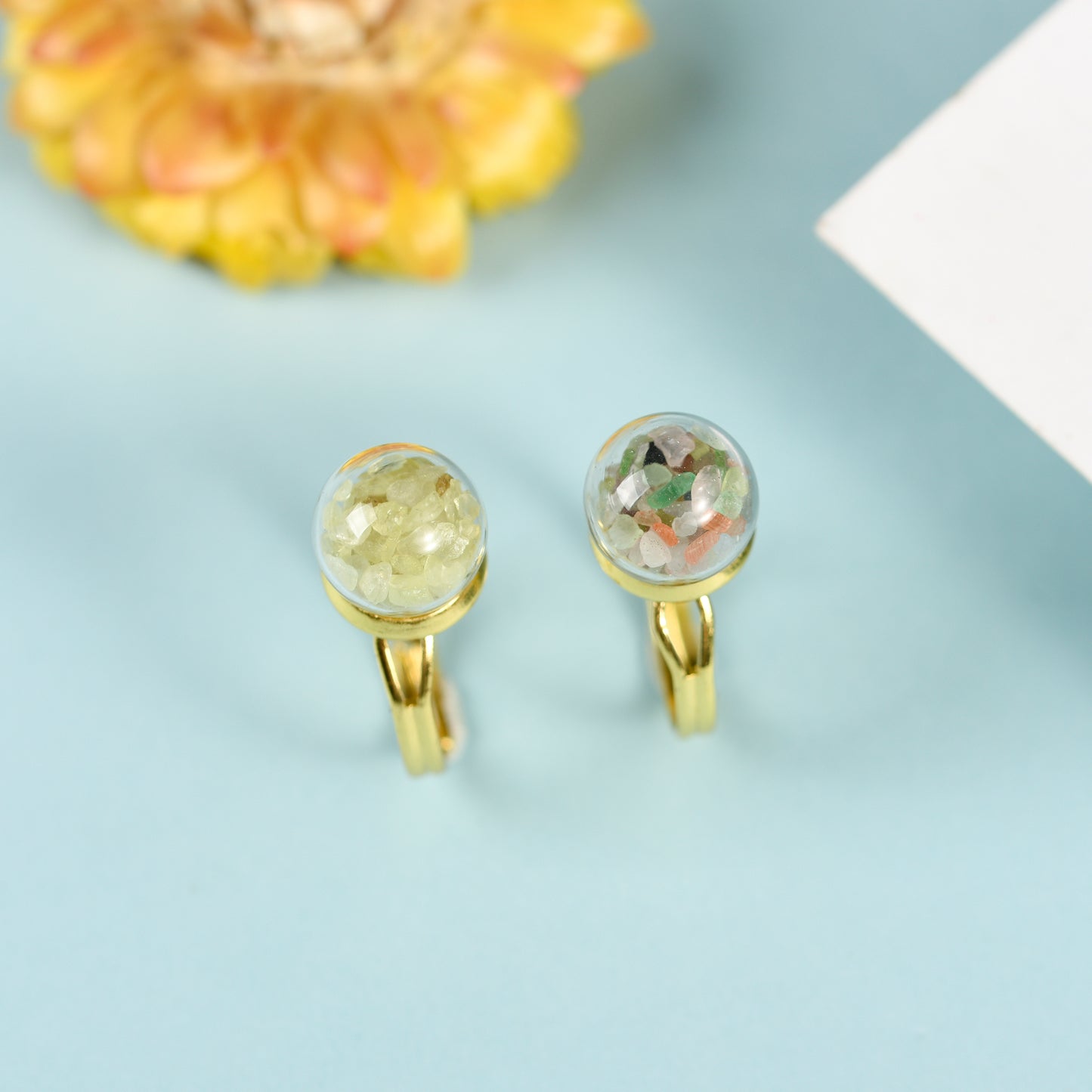 Glass ball ring crystal ring Natural stone Handmade Gravel