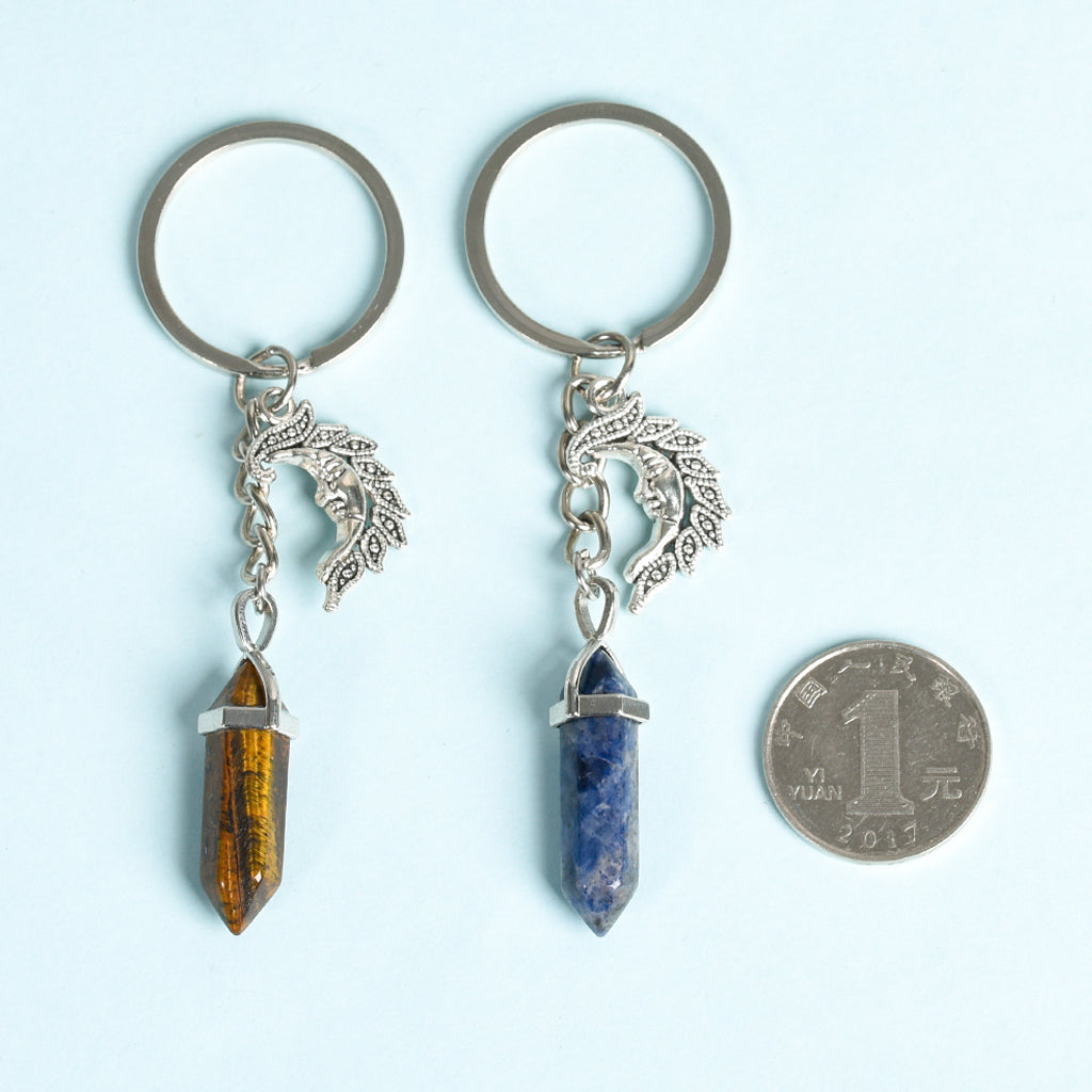 Natural crystal stone pillar Sun keychain pendant amethyst heart pendant moon creative car bag pendant batch