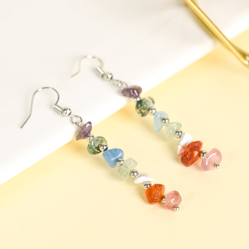 Amazon selling natural crystal mixed colorful stone earrings Creative simple lady handmade earrings