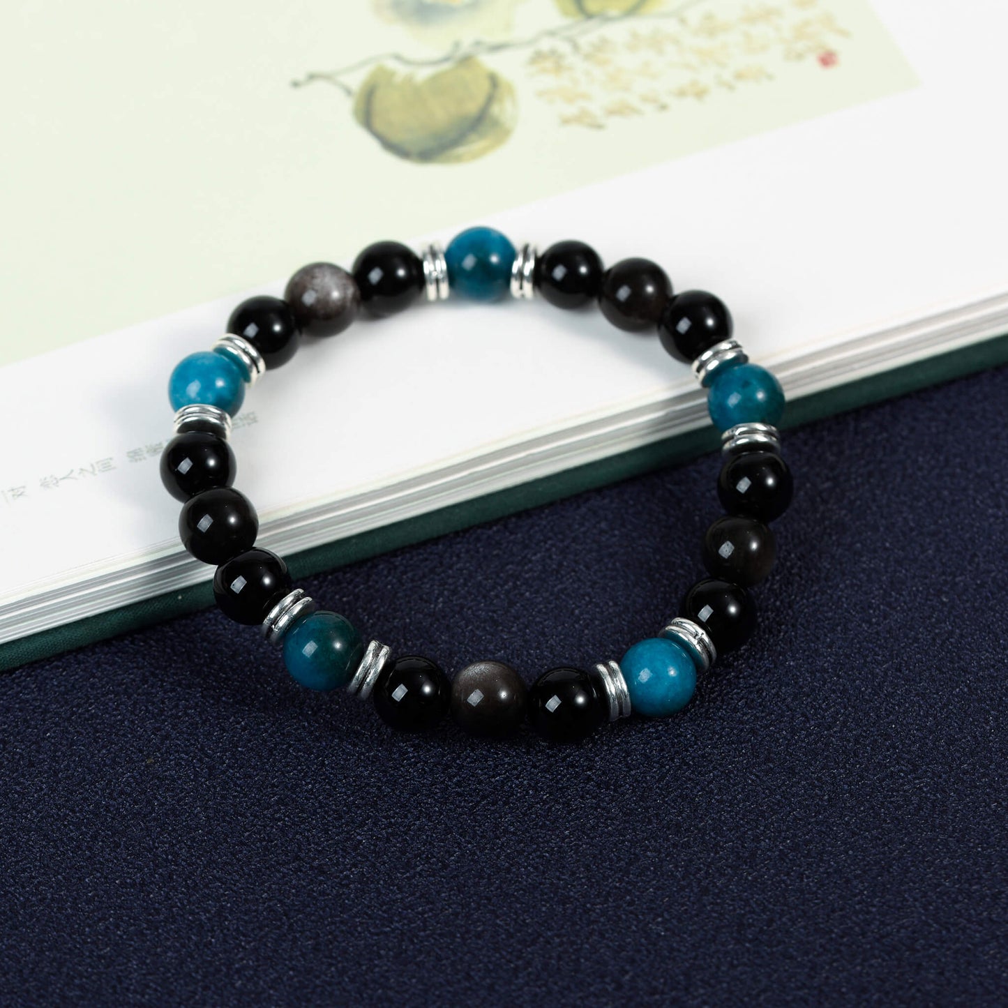 Natural crystal silver Obsidian Bracelet With Spacer Bead Energy