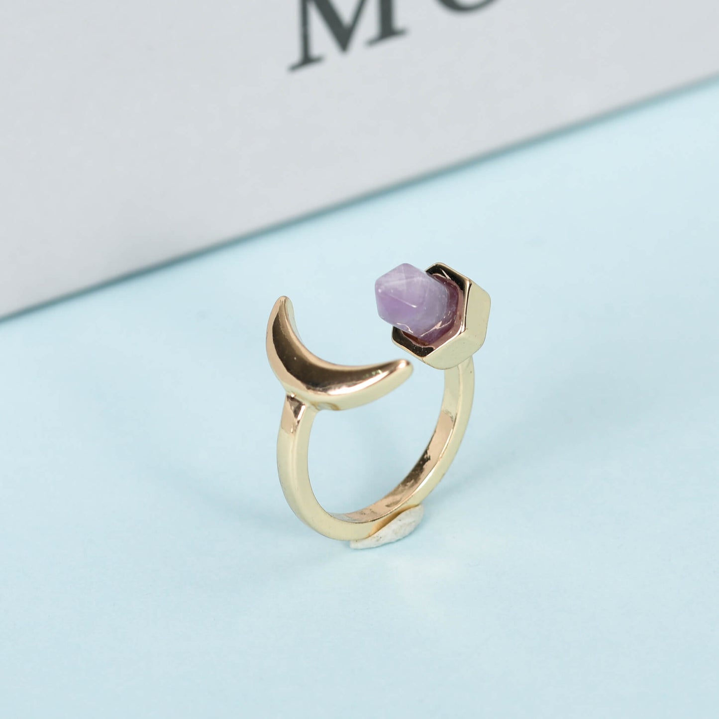 Amethyst Ring Horns of the Moon Metal ring Crystal Ring Production models Wholesale