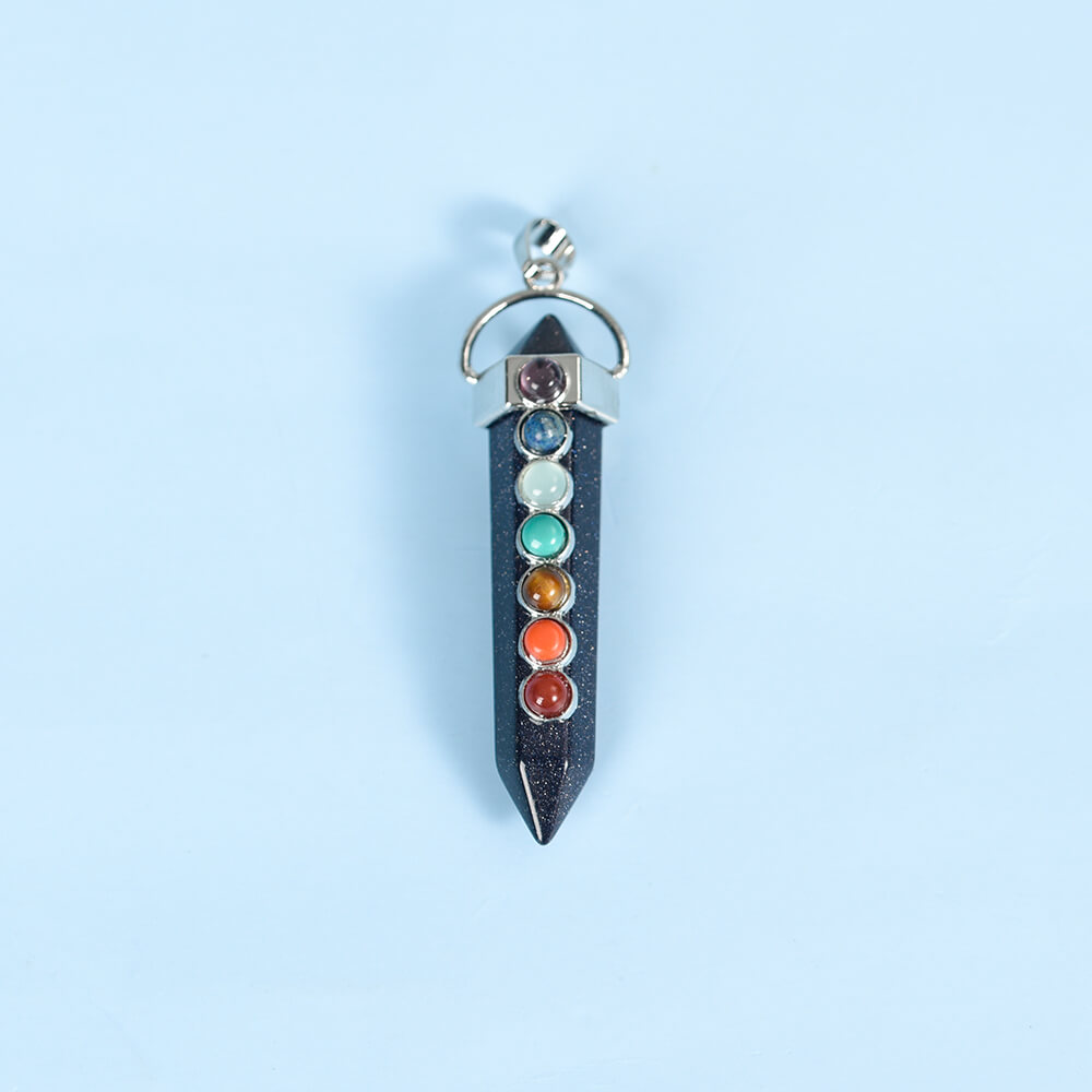 Seven-color double-tipped hexagonal column pendant Crystal