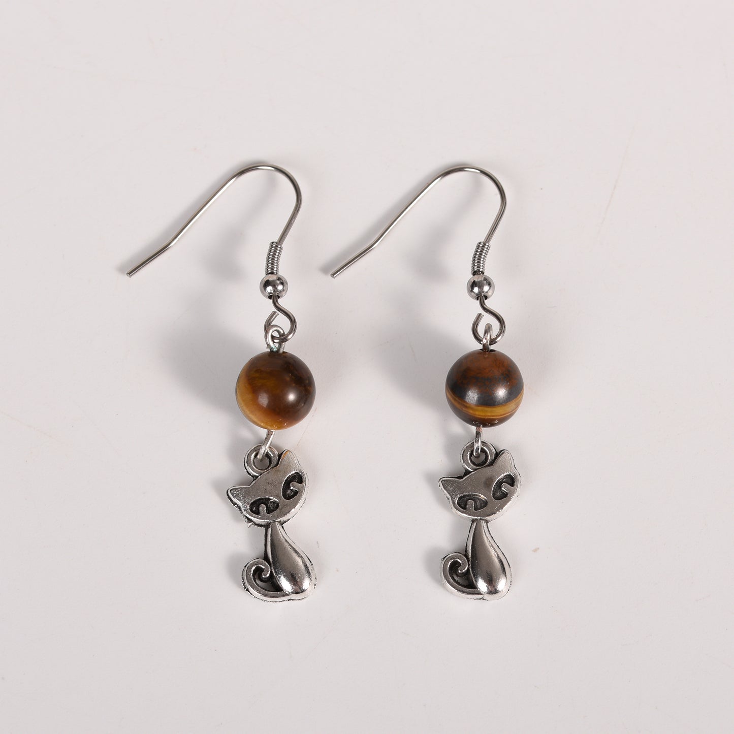 Natural Crystal Cat Earrings Silver Jewelry Create personalized