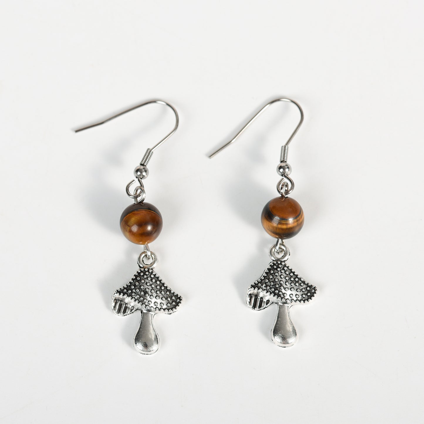 Natural Crystal Mushroom  Earrings Silver Fashion Wholesale Accessories