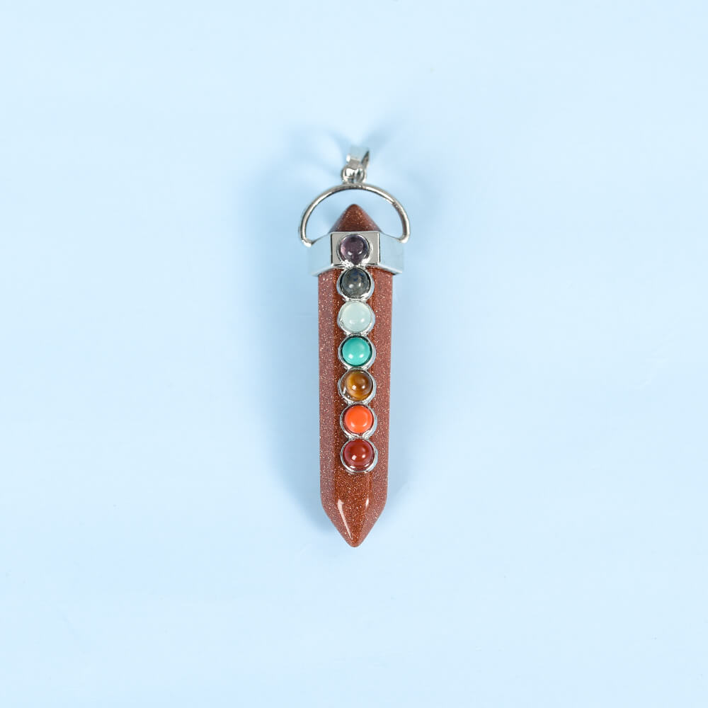 Seven-color double-tipped hexagonal column pendant Crystal