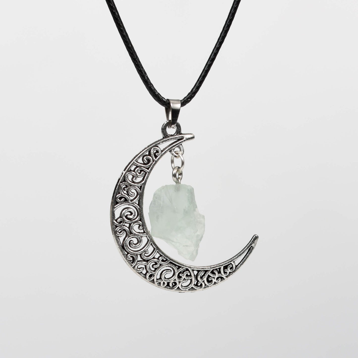 Natural crystal raw stone moon pendant