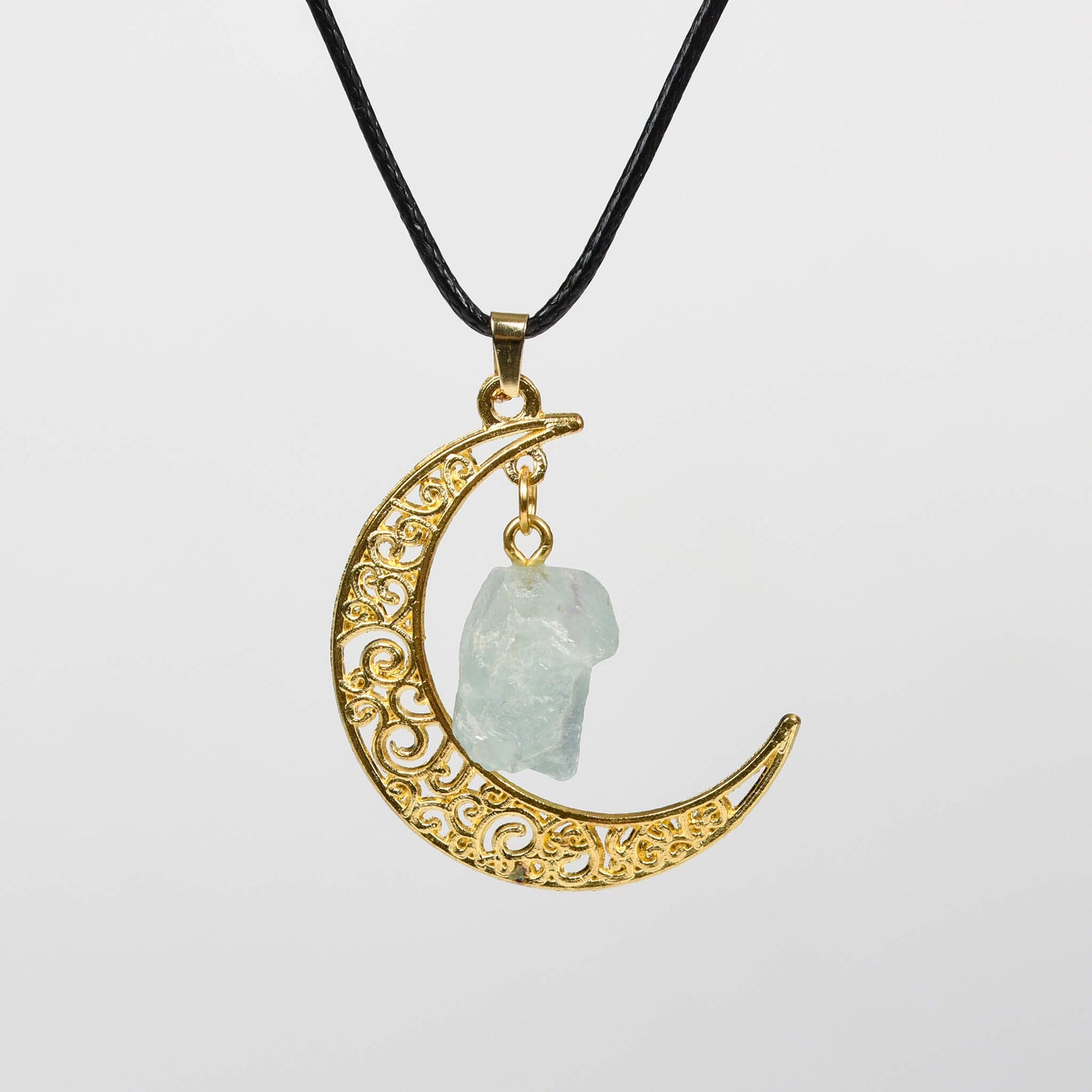 Natural crystal raw stone moon pendant